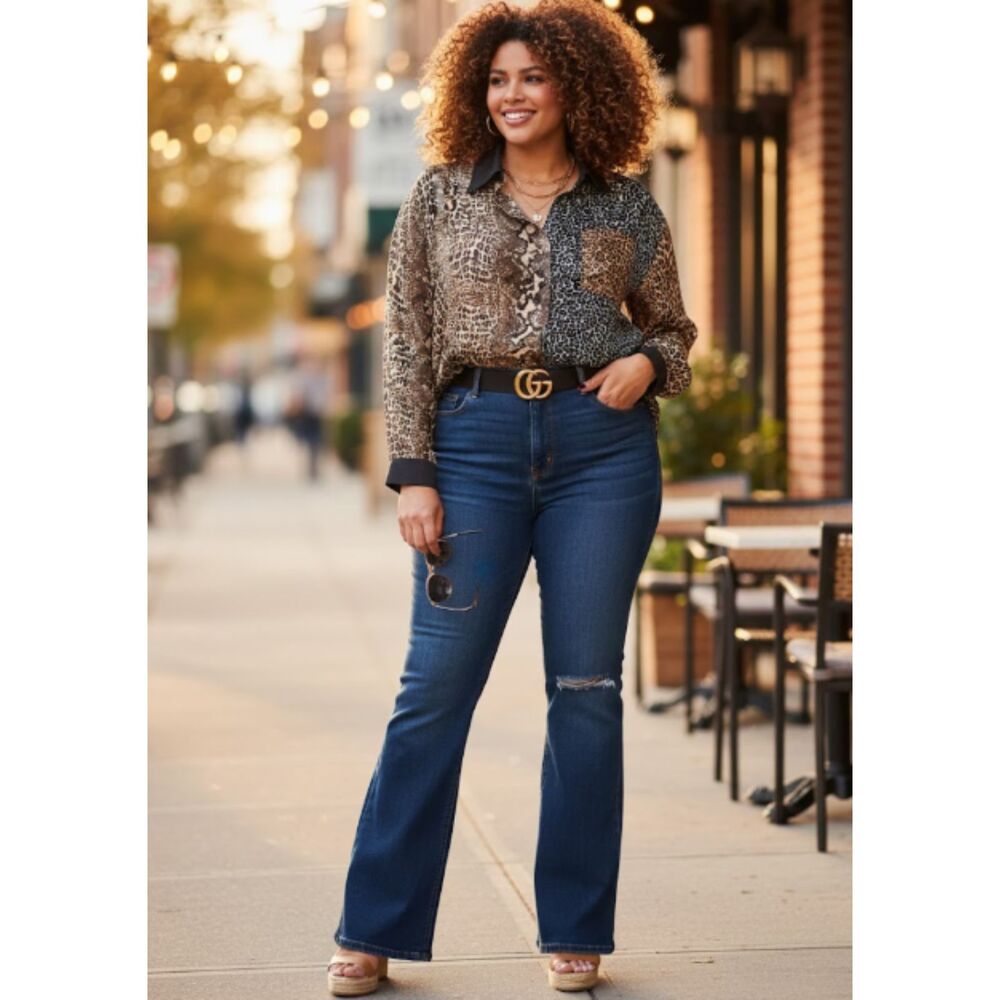 Kathryn‎ Deene Silk Animal Print Button Down Plus Size 26/28